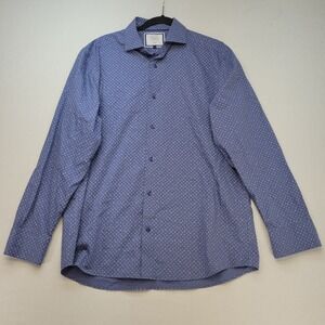 Charles Tyrwhitt Button Down Mens Large Blue Classic Fit Non Iron Floral Cotton
